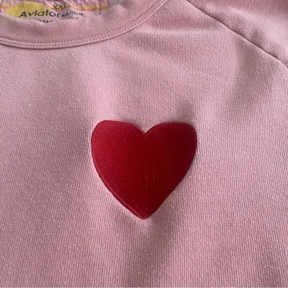Aviator Nation Heart Embroidery Sweatshirt in Petal Pink Size XXL 🌸 - Picture 4 of 12